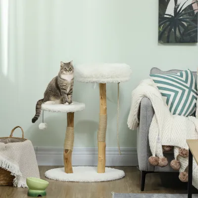 PawHut - Arbre à chat style bohème chic bois naturel bouclette