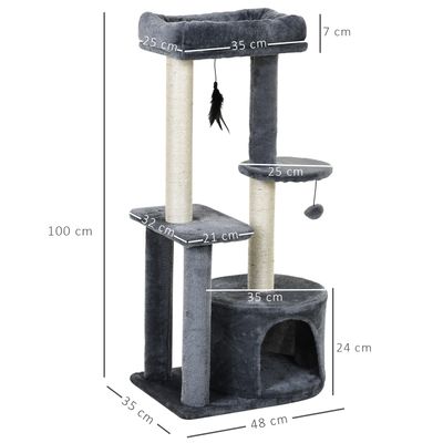 PawHut ? Arbre à chat griffoirs niche plateformes 2 jouets suspendus