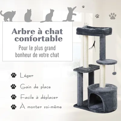 PawHut - arbre à chat multi-équipement H.100 cm - gris