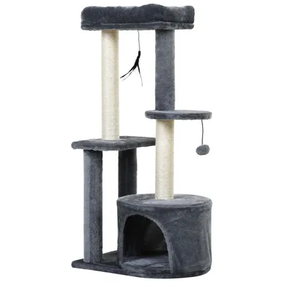 PawHut ? Arbre à chat griffoirs niche plateformes 2 jouets suspendus