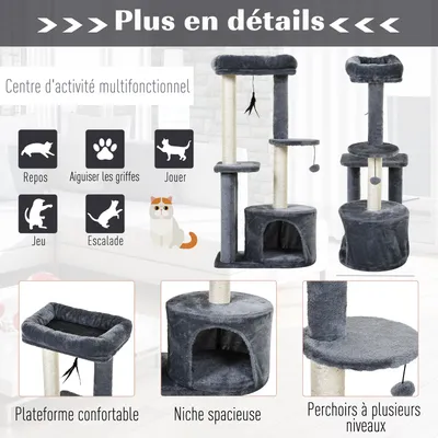 PawHut ? Arbre à chat griffoirs niche plateformes 2 jouets suspendus