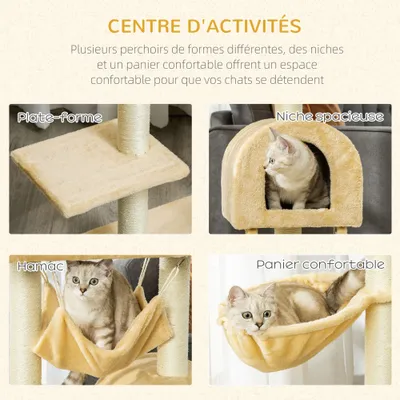 PawHut - arbre à chat multi-équipement H.98 cm - beige