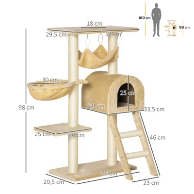 PawHut - Arbre à chat griffoir tour de jeu multi-niveaux H.98cm beige