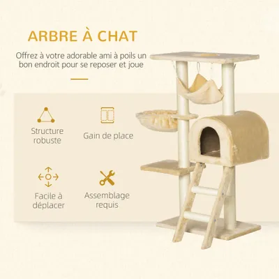 PawHut - Arbre à chat griffoir tour de jeu multi-niveaux H.98cm beige
