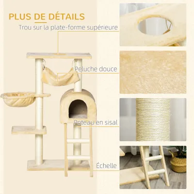 PawHut - arbre à chat multi-équipement H.98 cm - beige