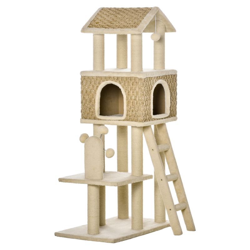 PawHut - arbre à chat style cosy chic H.131 cm - beige