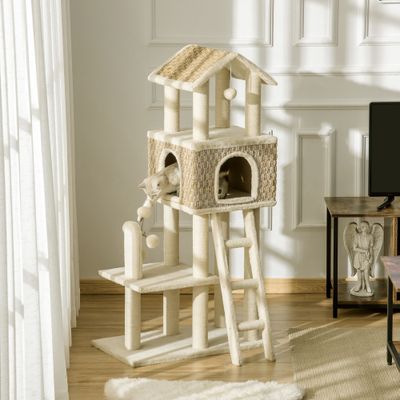 PawHut - arbre à chat style cosy chic H.131 cm - beige