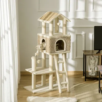 PawHut - arbre à chat style cosy chic H.131 cm - beige