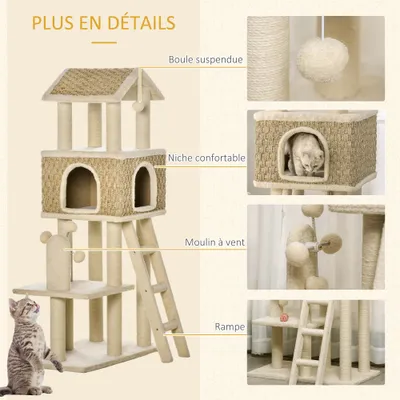 PawHut - arbre à chat style cosy chic H.131 cm - beige