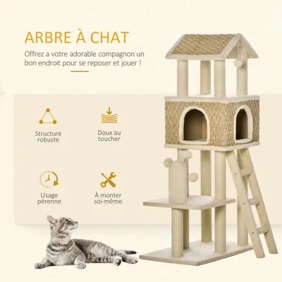 PawHut - arbre à chat style cosy chic H.131 cm - beige