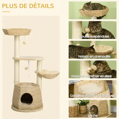PawHut - arbre à chat style cosy chic H.119 cm - crème beige