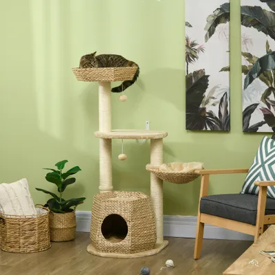 PawHut - arbre à chat style cosy chic H.119 cm - crème beige