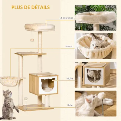 PawHut - arbre à chat multi-équipement H.126 cm - beige
