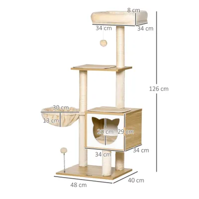 PawHut - arbre à chat multi-équipement H.126 cm - beige