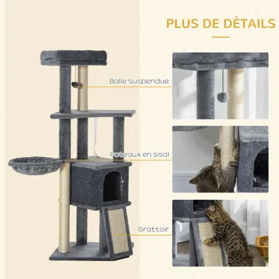 PawHut - arbre à chat multi-équipement H.127 cm - gris PawHut - arbre à chat multi-équipement H.127 cm - gris