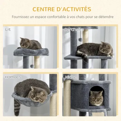PawHut - arbre à chat multi-équipement H.127 cm - gris PawHut - arbre à chat multi-équipement H.127 cm - gris