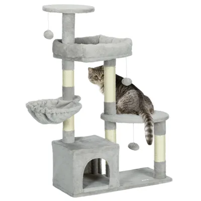 PawHut ? Arbre à chat griffoirs niche plateformes jeux boules gris
