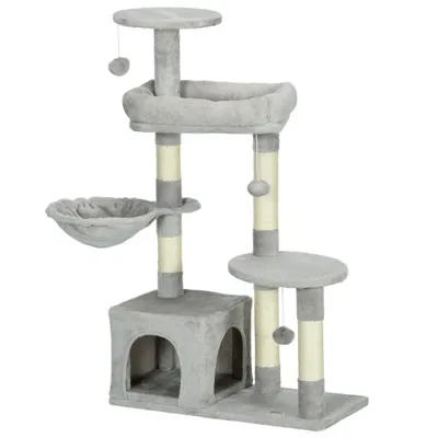 PawHut ? Arbre à chat griffoirs niche plateformes jeux boules gris