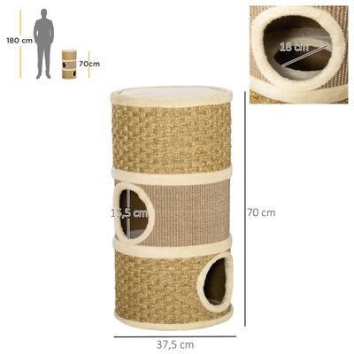 PawHut ? Arbre à chat cylindrique tour à griffer 3 niches + plateforme