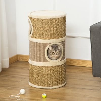 PawHut ? Arbre à chat cylindrique tour à griffer 3 niches + plateforme