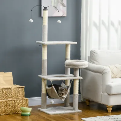 PawHut - arbre à chat multi-équipement H.146 cm - gris PawHut - arbre à chat multi-équipement H.146 cm - gris