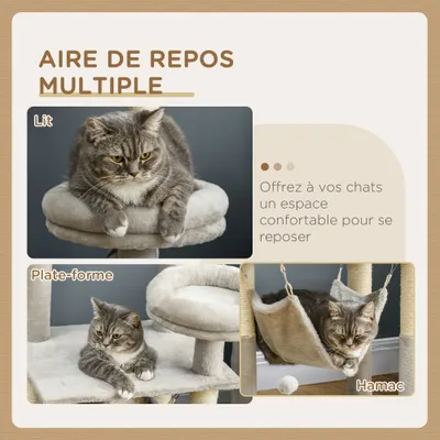 PawHut - arbre à chat multi-équipement H.146 cm - gris