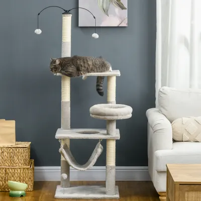PawHut - arbre à chat multi-équipement H.146 cm - gris PawHut - arbre à chat multi-équipement H.146 cm - gris