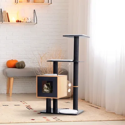 PawHut - arbre à chat multi-équipement H.120 cm - noir hêtre PawHut - arbre à chat multi-équipement H.120 cm - noir hêtre