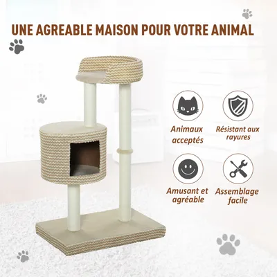 PawHut - arbre à chat multi-équipement H.96 cm - beige café