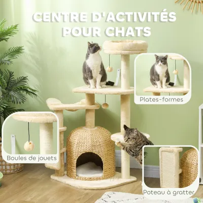 PawHut - arbre à chat style cosy chic H.112 cm - beige