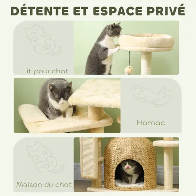 PawHut - arbre à chat style cosy chic H.112 cm - beige