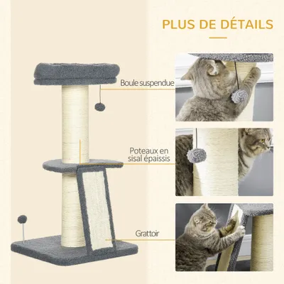 PawHut - arbre à chat multi-équipement H.92 cm - gris
