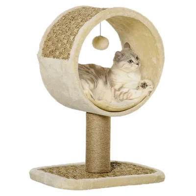 PawHut ? Arbre à chat rond style cosy chic cordes tressées peluche
