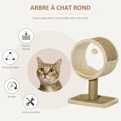 PawHut ? Arbre à chat rond style cosy chic cordes tressées peluche