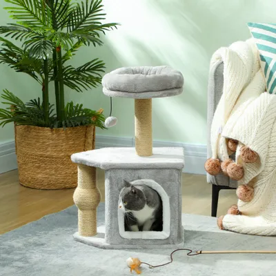 PawHut - arbre à chat multi-équipement H.66 cm - gris PawHut - arbre à chat multi-équipement H.66 cm - gris