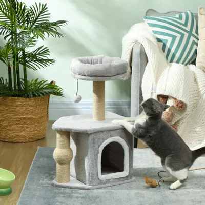 PawHut - arbre à chat multi-équipement H.66 cm - gris PawHut - arbre à chat multi-équipement H.66 cm - gris