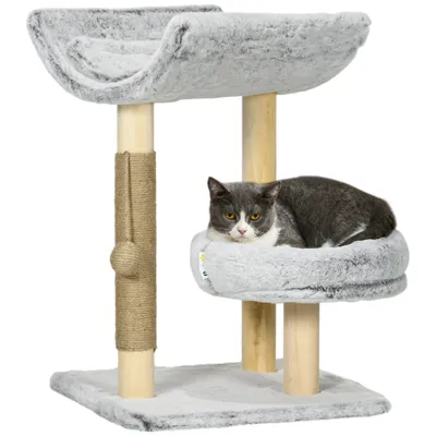 PawHut - Arbre à chat griffoir chanvre naturel panneaux peluche gris
