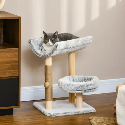 PawHut - Arbre à chat griffoir chanvre naturel panneaux peluche gris
