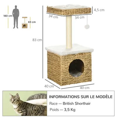 PawHut - arbre à chat style cosy chic H.83 cm - naturel