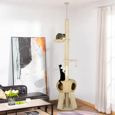 PawHut - arbre à chat tour style cosy naturel H.225-255 cm - beige