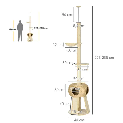 PawHut - arbre à chat tour style cosy naturel H.225-255 cm - beige