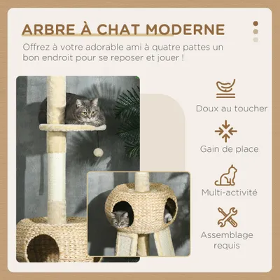 PawHut - arbre à chat tour style cosy naturel H.225-255 cm - beige