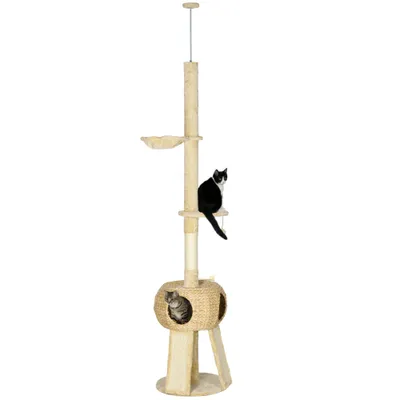 PawHut - arbre à chat tour style cosy naturel H.225-255 cm - beige