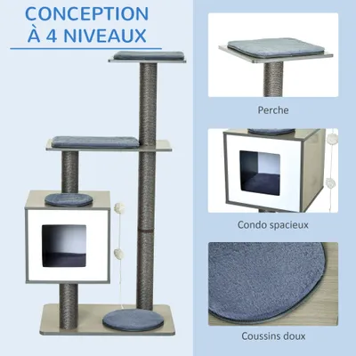PawHut - arbre à chat multi-équipement H.120 cm - hêtre gris
