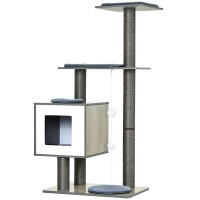 PawHut - arbre à chat multi-équipement H.120 cm - hêtre gris