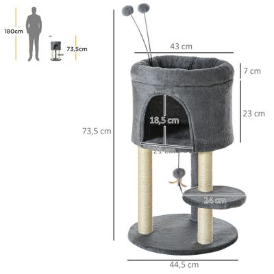 PawHut - arbre à chat multi-équipement H.73 cm - gris
