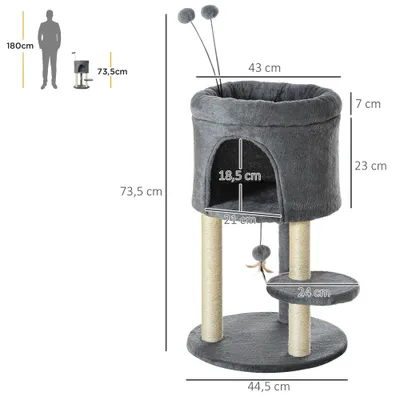 PawHut - arbre à chat multi-équipement H.73 cm - gris