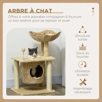 PawHut - Arbre à chat style cosy chic quenouille sisal naturel peluche