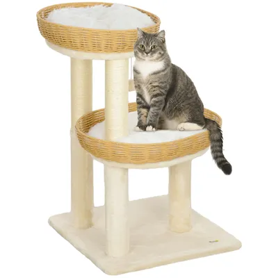 PawHut - Arbre à chat style bohème aspect rotin tressé - beige