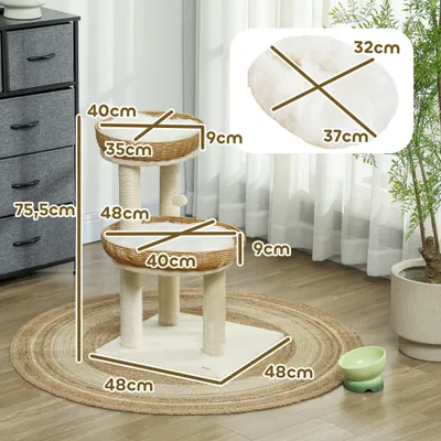 PawHut - arbre à chat style bohème aspect rotin tressé H.75 cm - beige